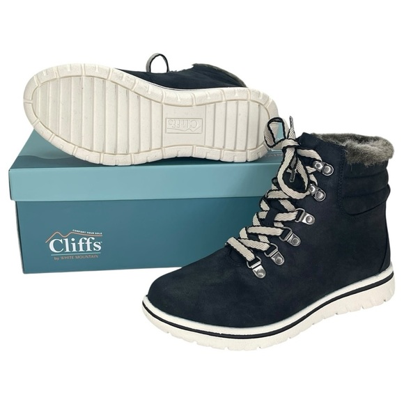 Cliffs White Mountain Hallett Black Fur Trim Womens Ankle Boots Size 7.5M - Picture 10 of 11